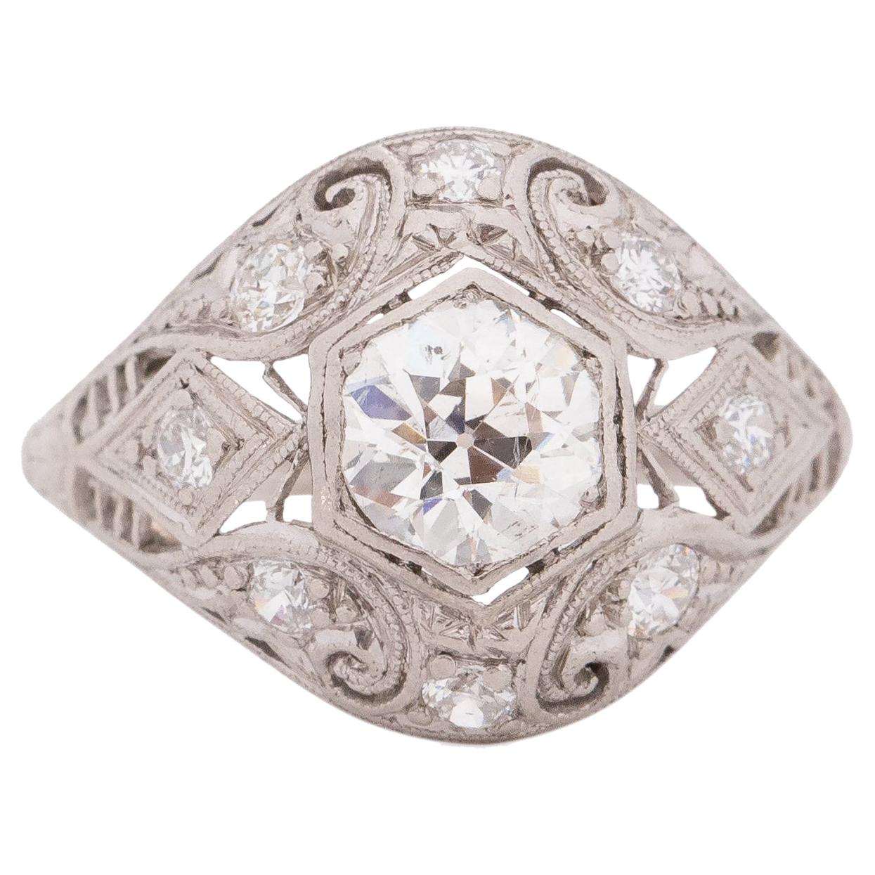 0,85 Karat Art Deco Diamant Platin Verlobungsring