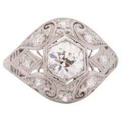 Bague de fiançailles Art déco en platine avec diamants de 0,85 carat