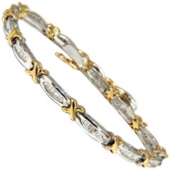 .85 Carat Baguette X Diamonds Bracelet Two-Toned 14 Karat