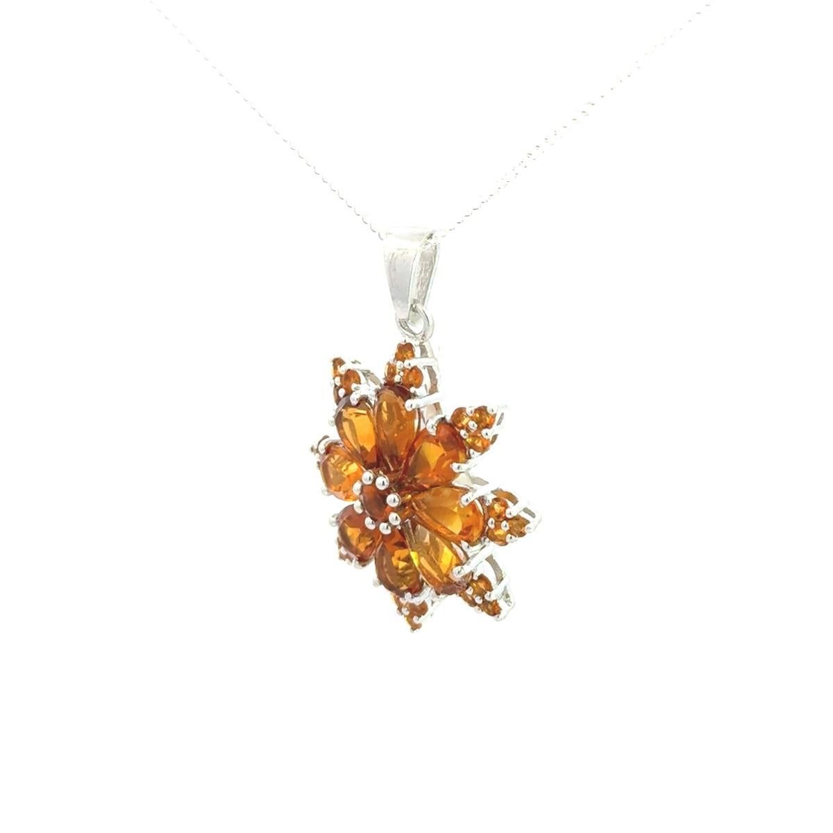 Mixed Cut 8.5 Carat Citrine Flower Sunburst Pendant for Women Necklace in 925 For Mom For Sale
