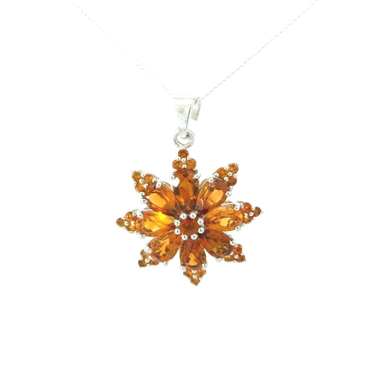 8.5 Carat Citrine Flower Sunburst Pendant for Women Necklace in 925 For Mom For Sale 1