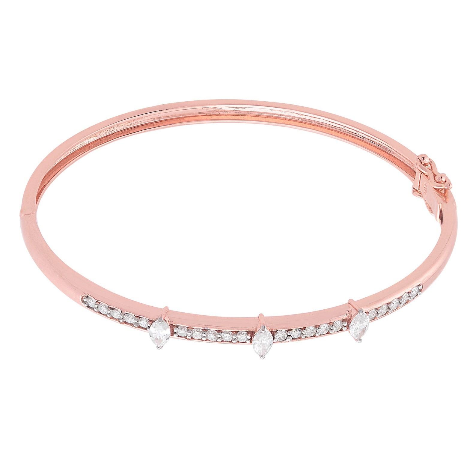 Moderne Bracelet manchette marquise en or 14 carats avec diamants de 0,85 carat en vente