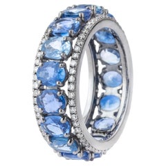 8.5ct Silver Diamond and Sapphire Eternity Band Ring, Armenia, New