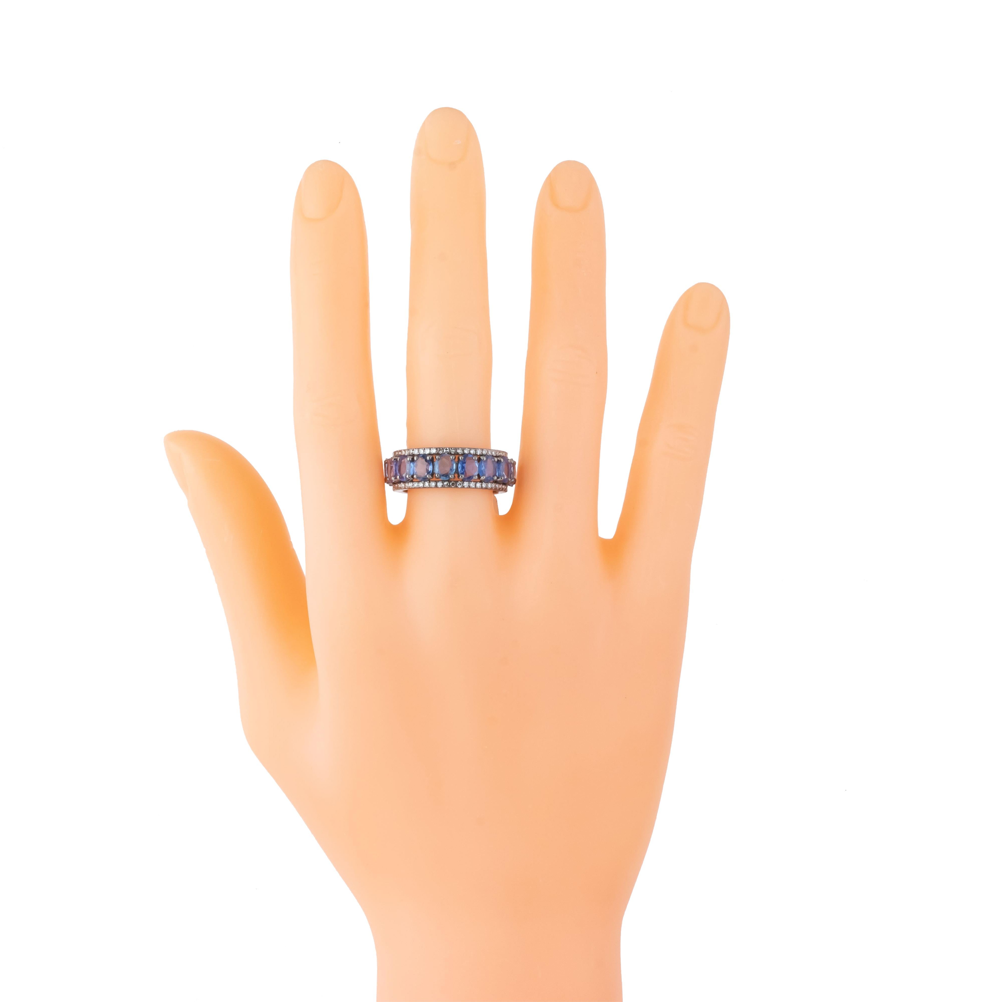 Round Cut 8.5 Carat Diamond and Sapphire Eternity Band Ring For Sale