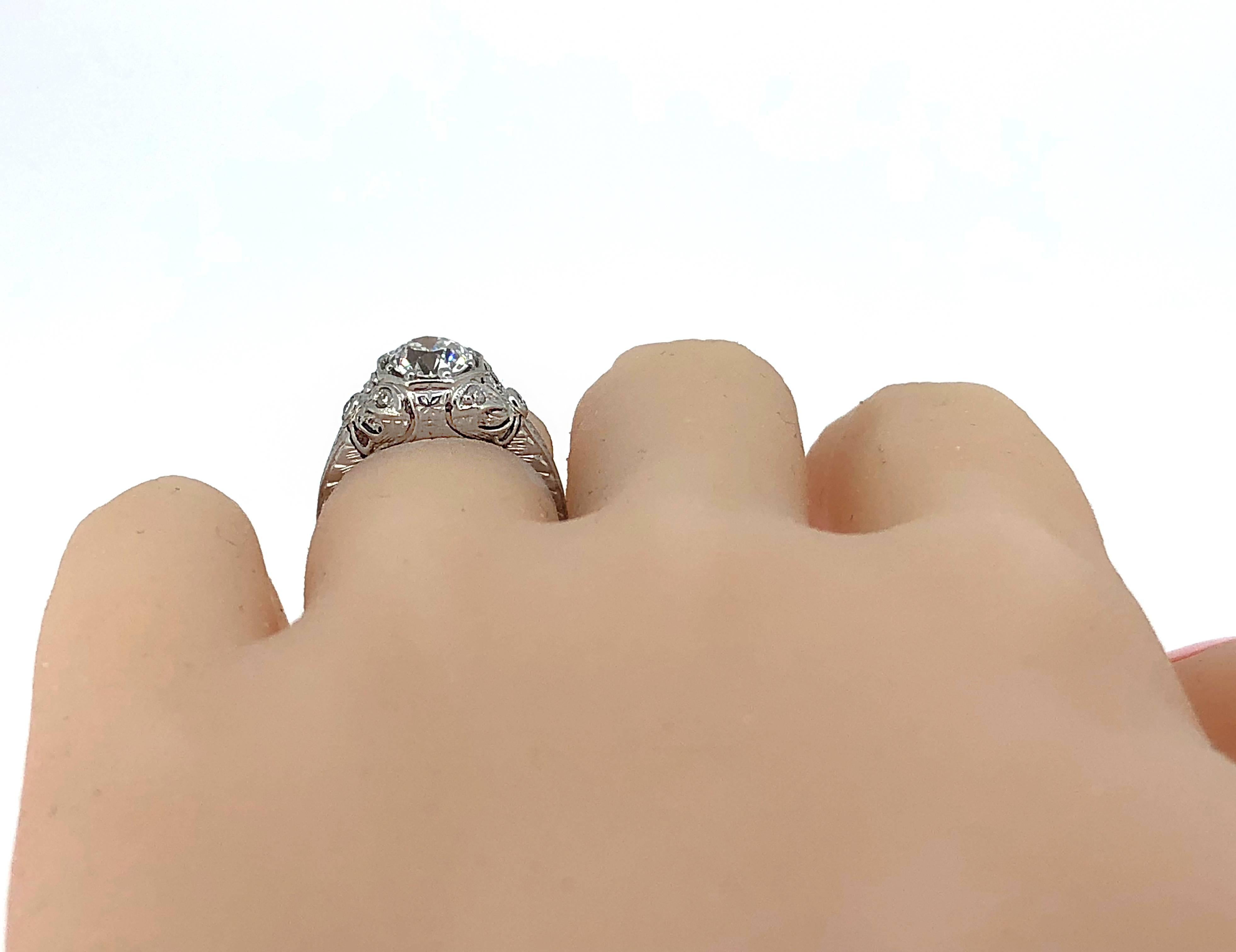 Art Deco .85 Carat Diamond Antique Engagement Ring Platinum For Sale