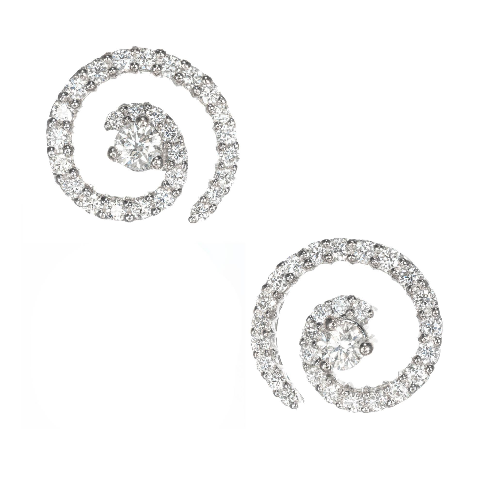 .85 Carat Diamond Gold Swirl Earrings