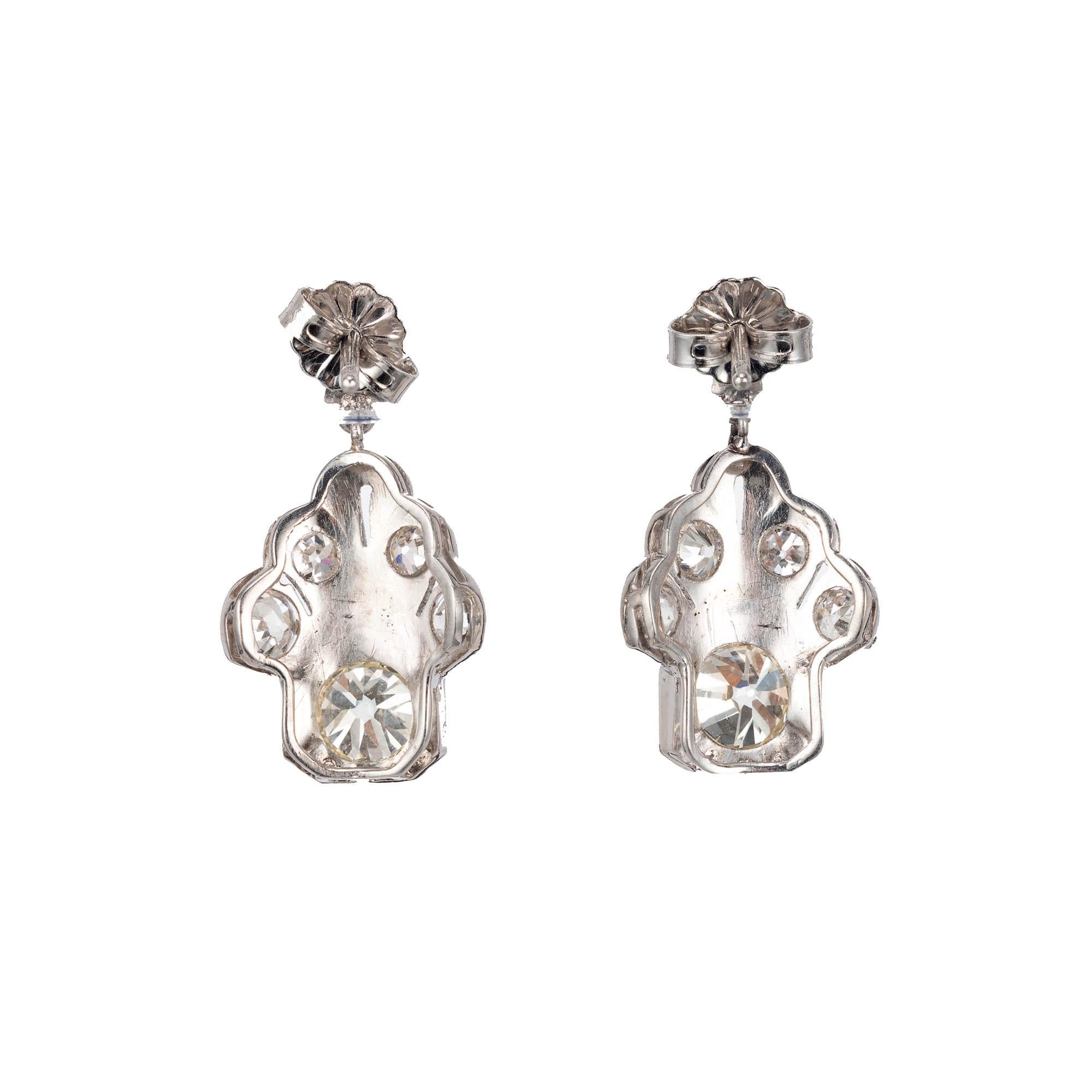 Old European Cut .85 Carat Diamond Onyx Art Deco Platinum Dangle Earrings