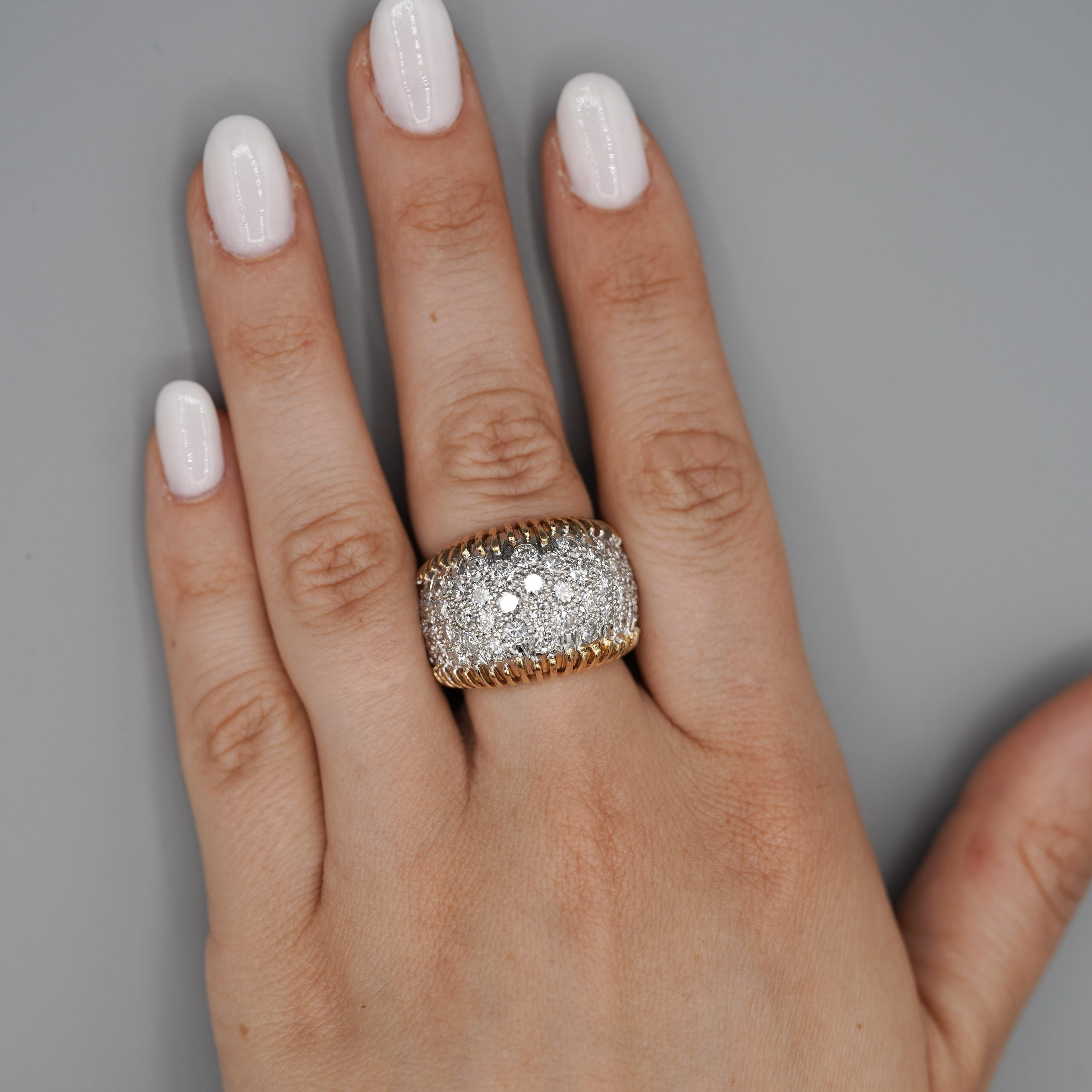 8.5 Carat Diamond Pave Set 18K Gold Vintage Dome Band Ring Pour femmes en vente
