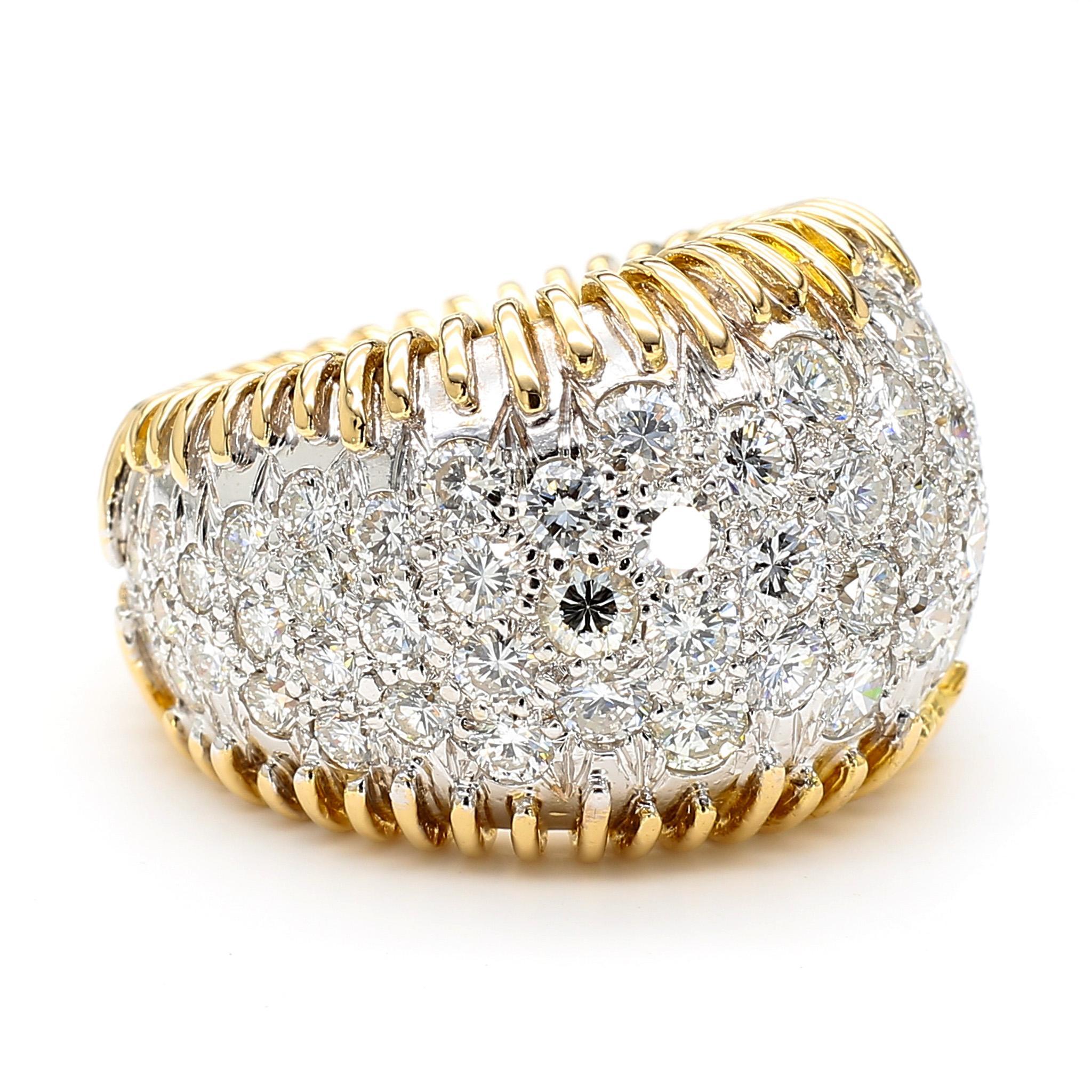 8.5 Carat Diamond Pave Set 18K Gold Vintage Dome Band Ring en vente 1