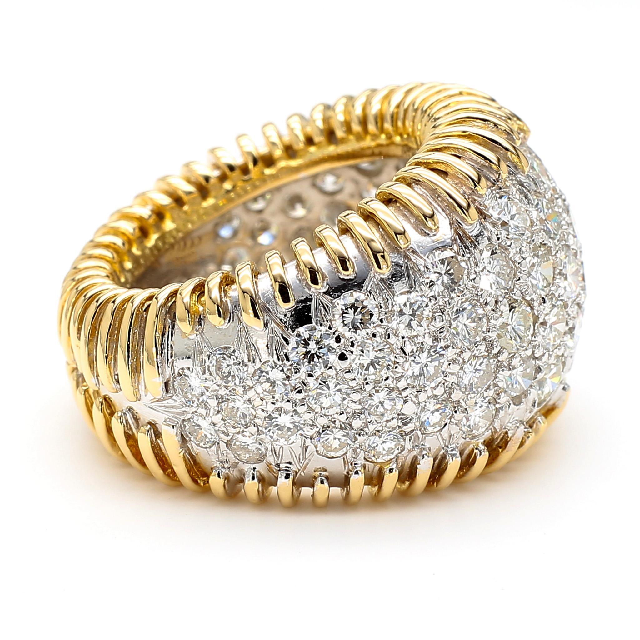 8.5 Carat Diamond Pave Set 18K Gold Vintage Dome Band Ring en vente 2