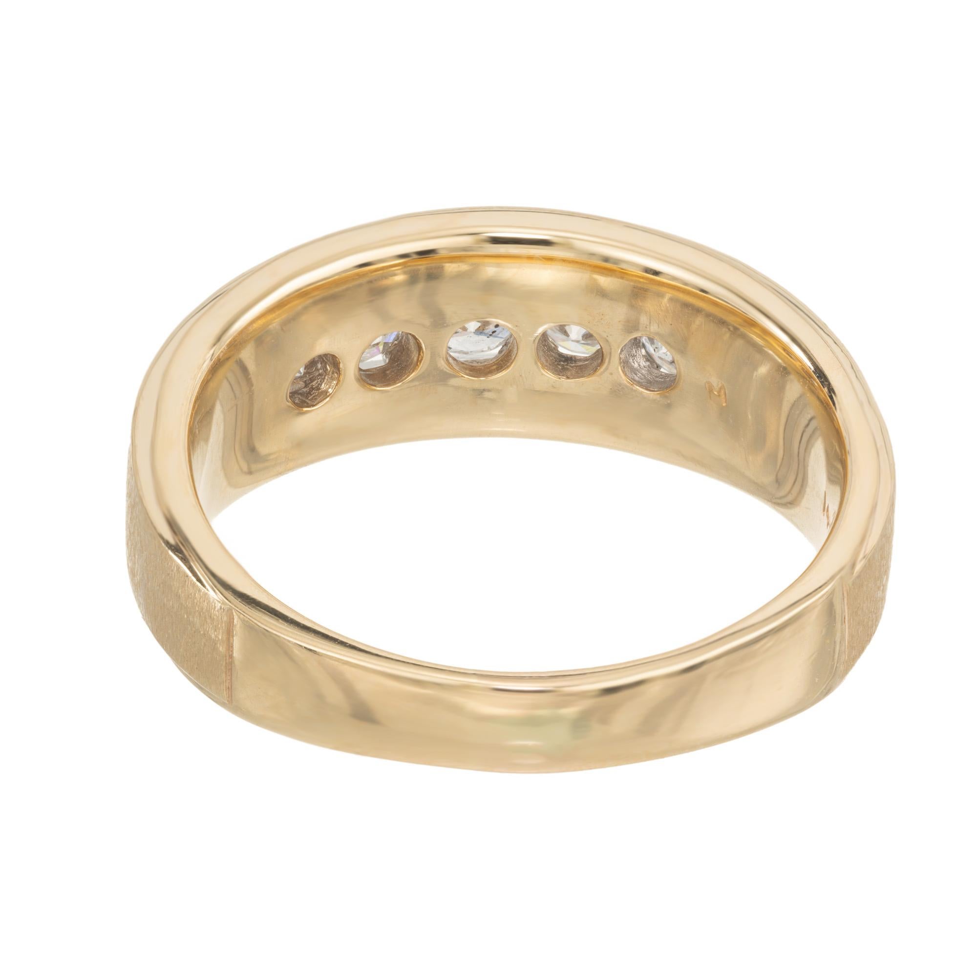 Women's .85 Carat Diamond Two Tone Gold Men's Textured Band Ring For Sale