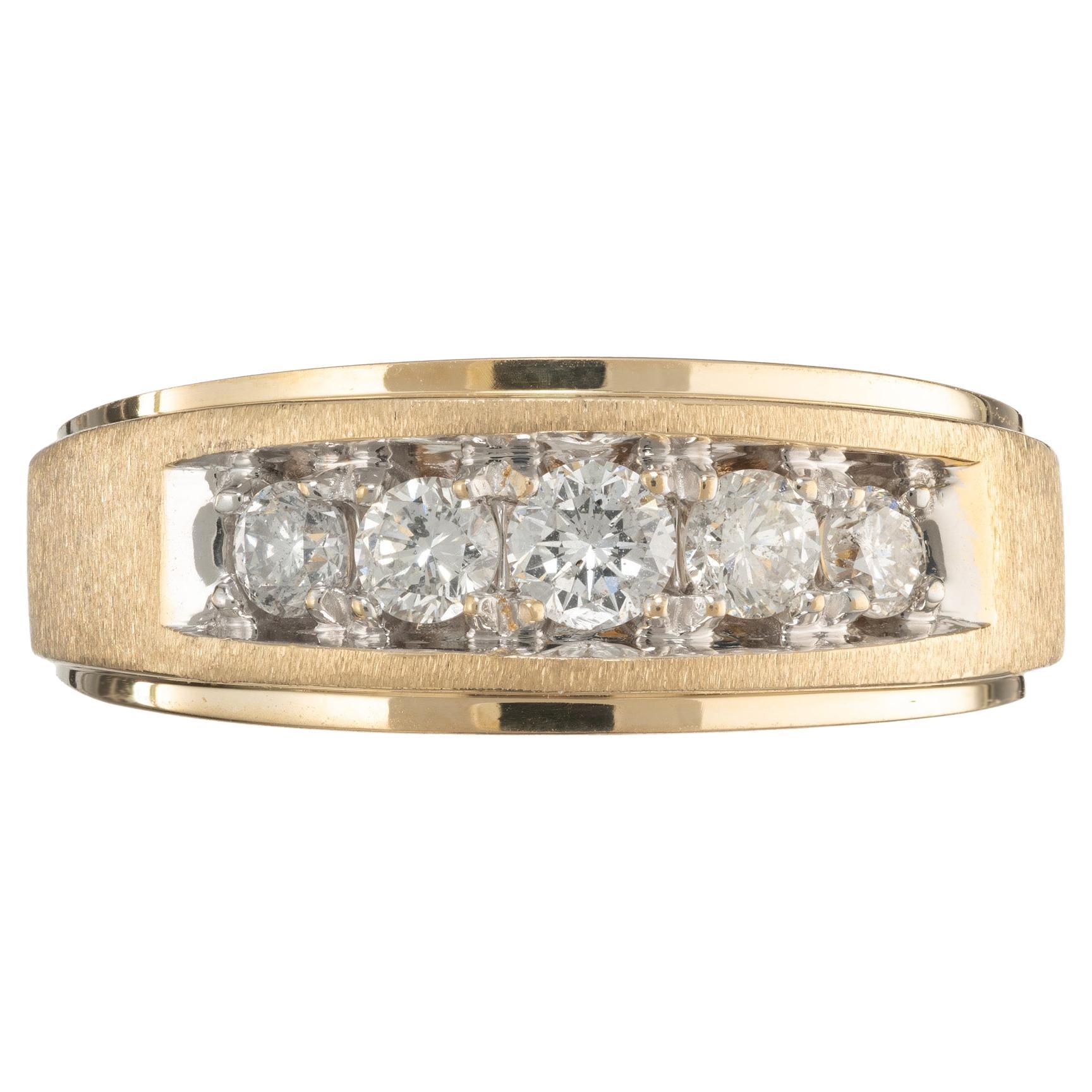 .85 Carat Diamond Two Tone Gold Men's Textured Band Ring