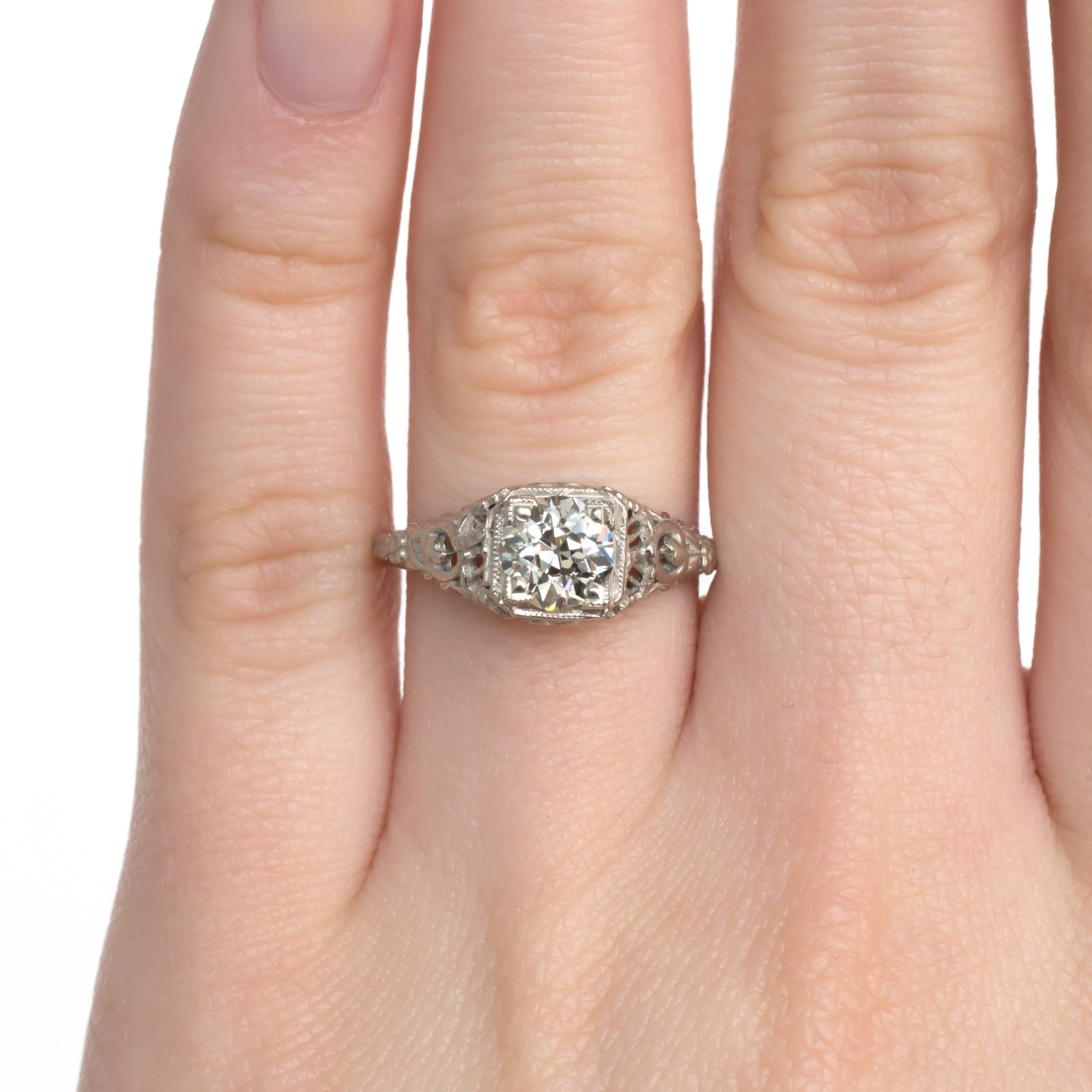 Edwardian .85 Carat Diamond White Gold Engagement Ring For Sale