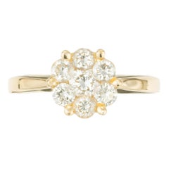 .85 Carat Diamond Yellow Gold Flower Cluster Engagement Ring