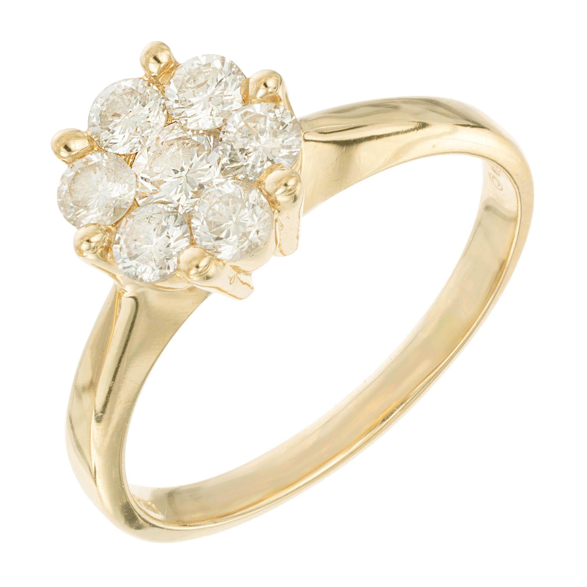 Bague de fiançailles en or jaune avec grappe de fleurs en diamants de 0,85 carat