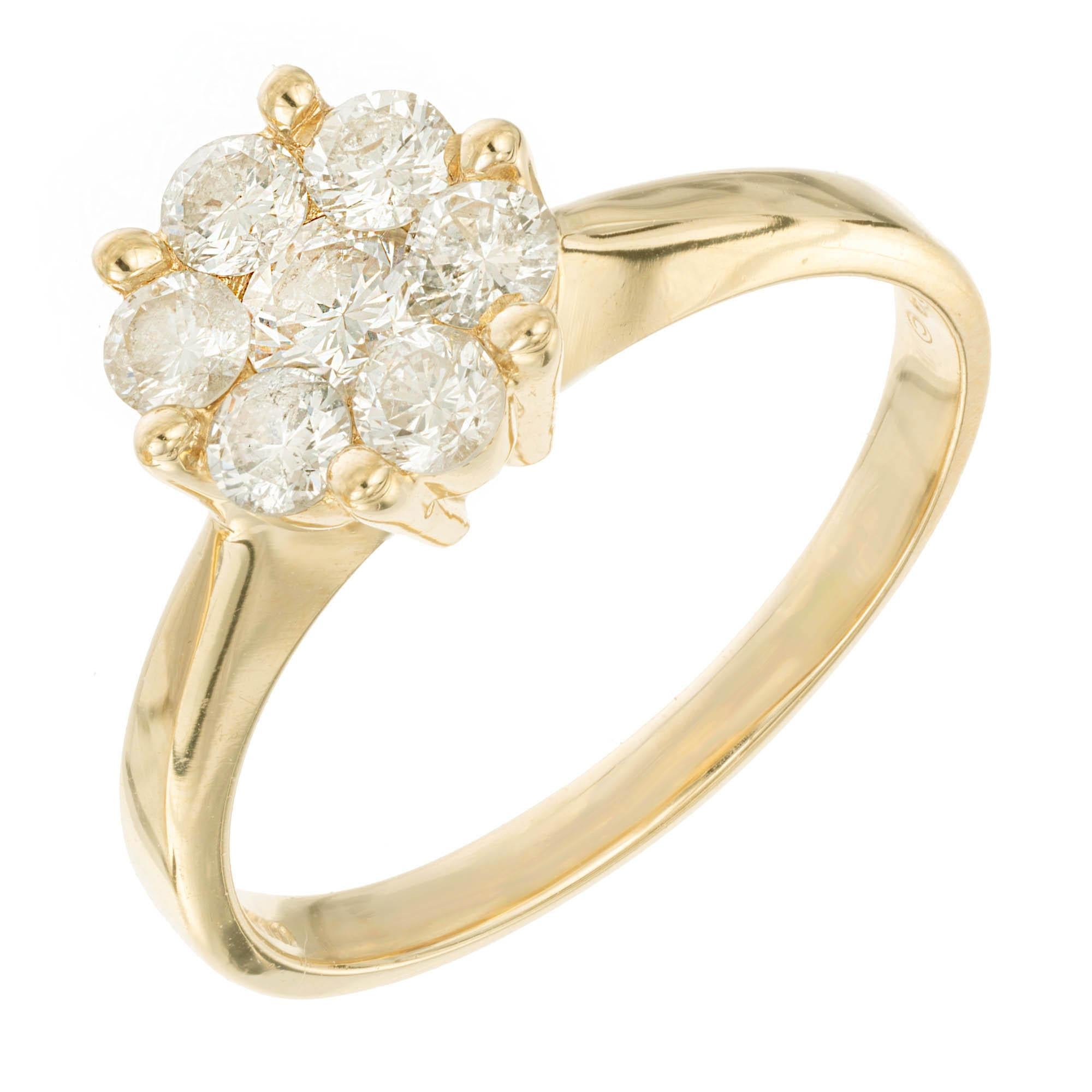 .85 Carat Diamond Yellow Gold Flower Cluster Engagement Ring