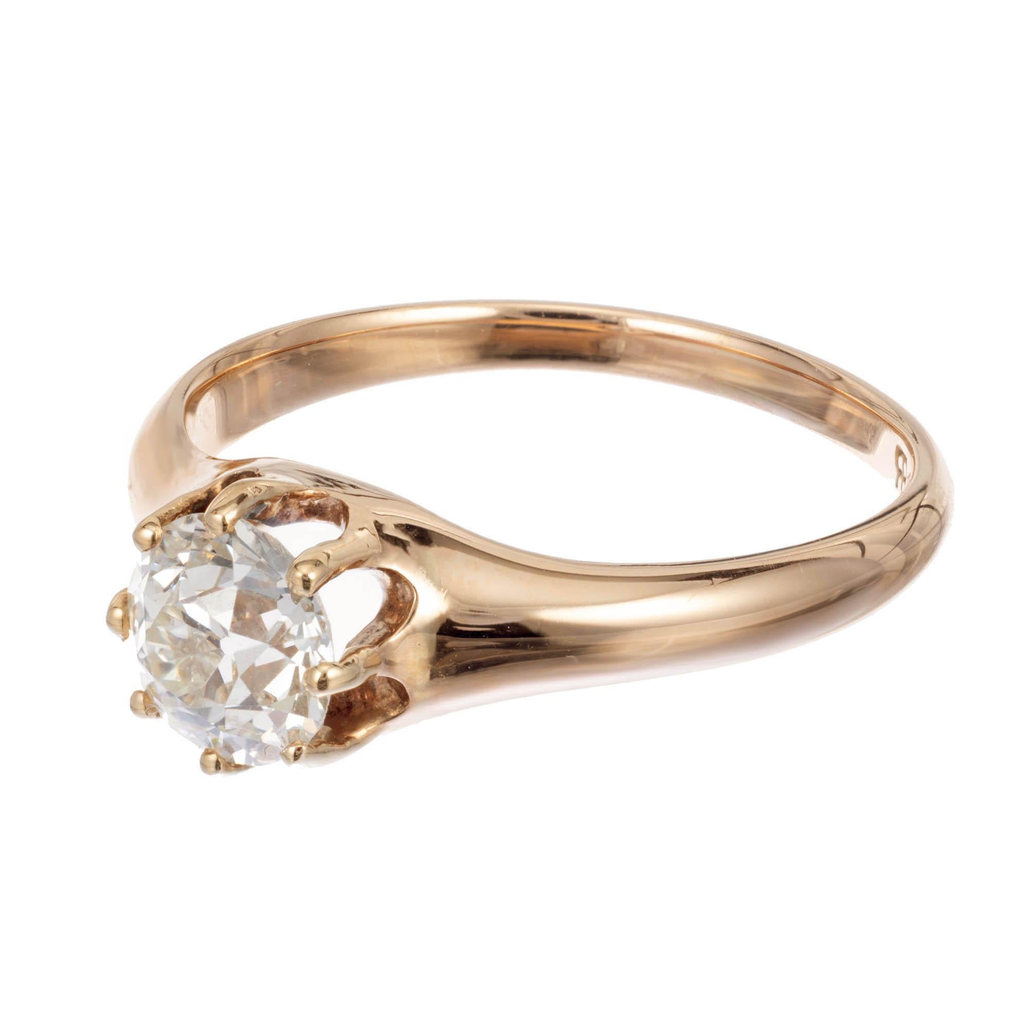 Old European Cut .85 Carat Diamond Yellow Gold Victorian Solitaire Engagement Ring