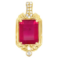 8.5 Carat Emerald Cut Pink Tourmaline and Diamond Pendant 18k Yellow Gold