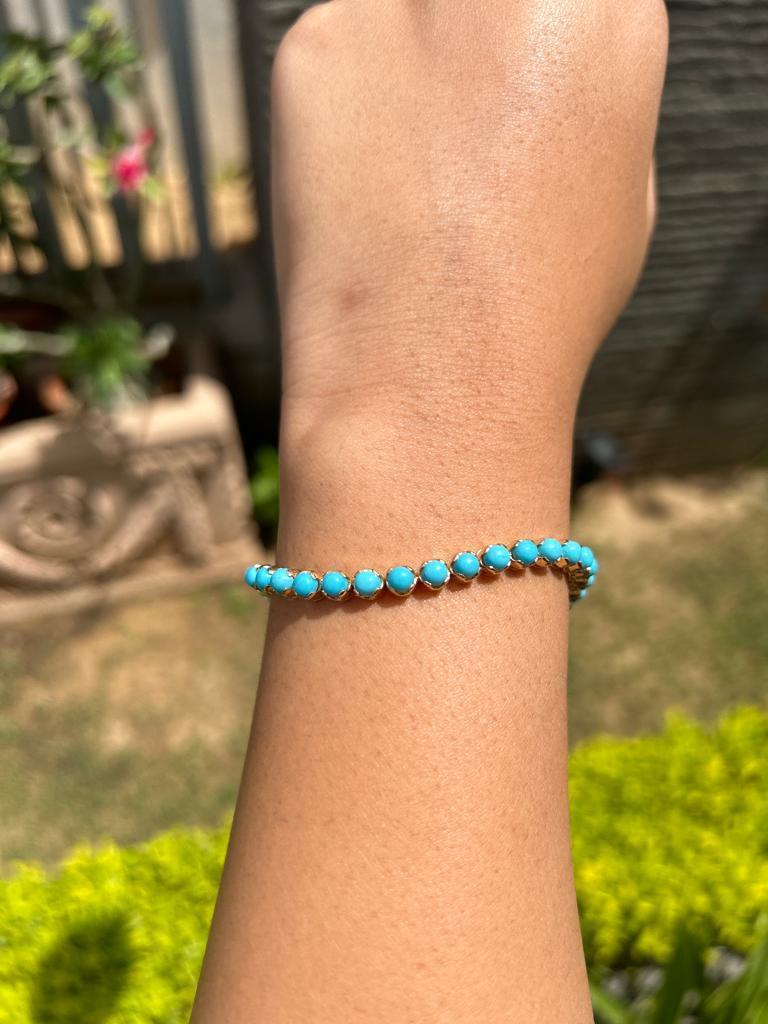 Bracciale Tennis ovale di turchese naturale da 8,5 carati in oro 18 carati per donna in vendita 5