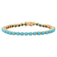 8.5 Carat Natural Turquoise Oval Tennis Bracelet in 18k Gold for Women Bracelet