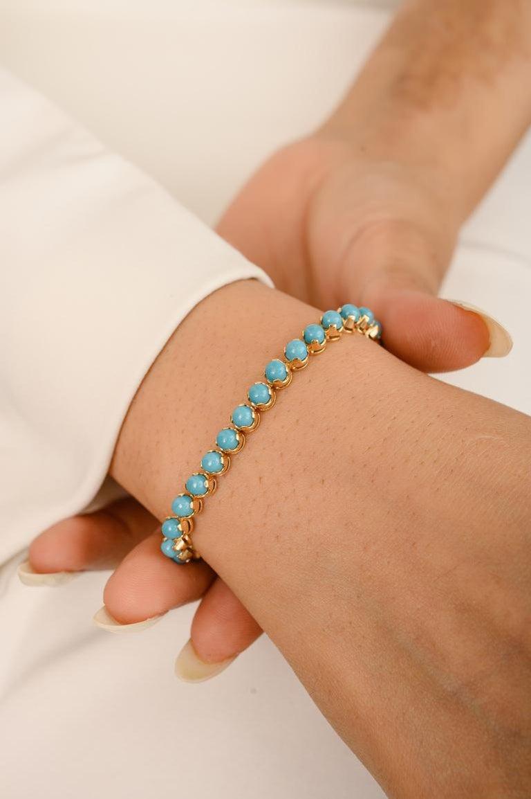 Modernista Bracciale Tennis ovale di turchese naturale da 8,5 carati in oro 18 carati per donna in vendita