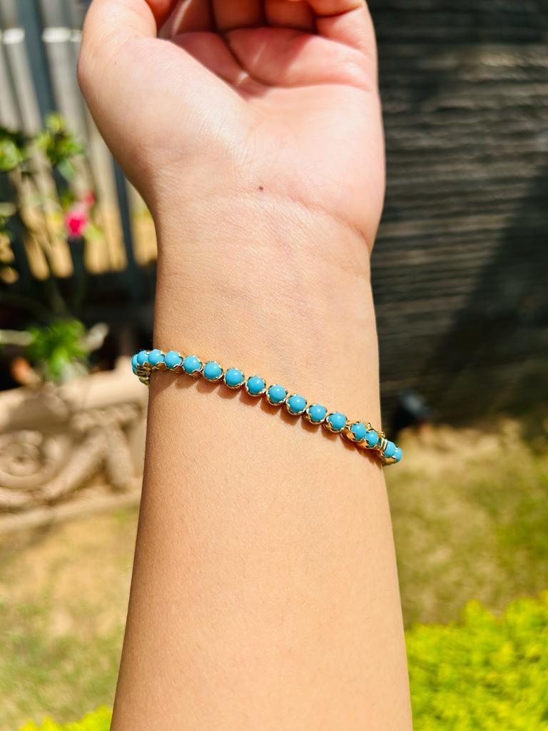 Bracciale Tennis ovale di turchese naturale da 8,5 carati in oro 18 carati per donna In condizioni Nuovo in vendita a New York, NY