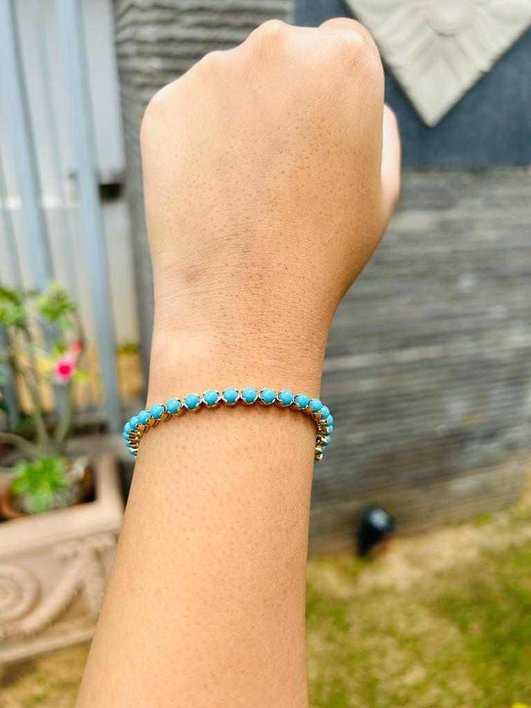 Donna Bracciale Tennis ovale di turchese naturale da 8,5 carati in oro 18 carati per donna in vendita