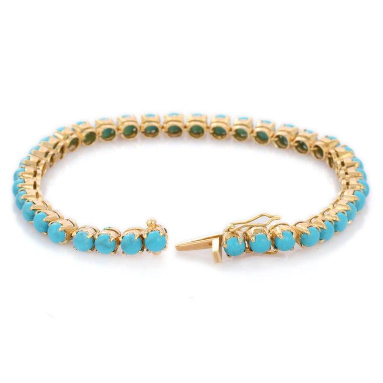 Bracciale Tennis ovale di turchese naturale da 8,5 carati in oro 18 carati per donna in vendita 1
