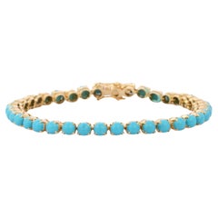 Bracciale Tennis ovale di turchese naturale da 8,5 carati in oro 18 carati per donna
