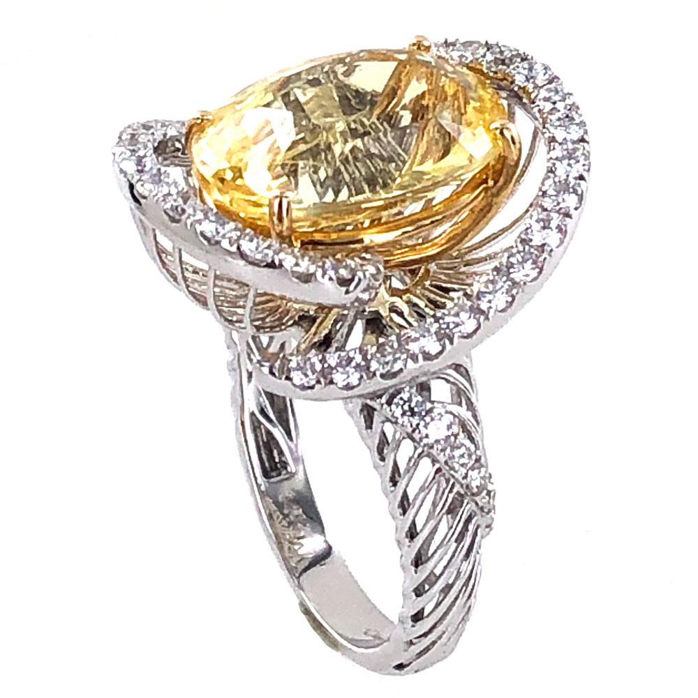 8.5 Carat No Heat Yellow Sapphire Diamond Contemporary Cocktail Ring In Excellent Condition In Boca Raton, FL