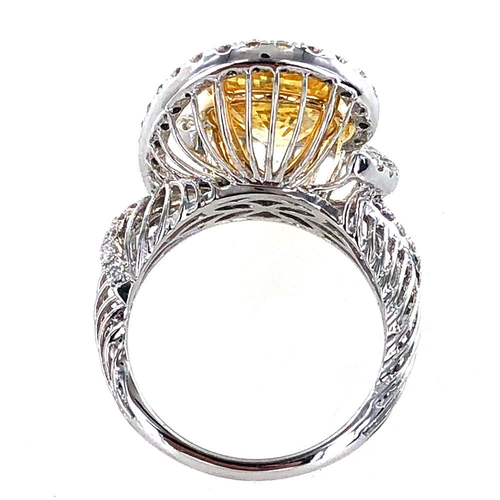 Women's 8.5 Carat No Heat Yellow Sapphire Diamond Contemporary Cocktail Ring
