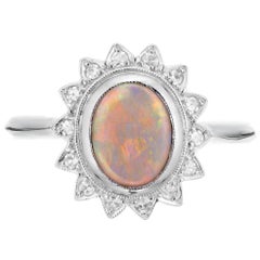 .85 Carat Opal Diamond Halo White Gold Ring