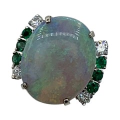 8.5 Carat Opal Emerald Diamond Ring 14 Karat Gold Cocktail Retro Antique Ring
