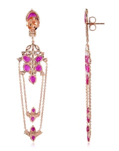 8.5 Karat Rubin 14 Karat Gold Diamant Kette Tropfenohrringe