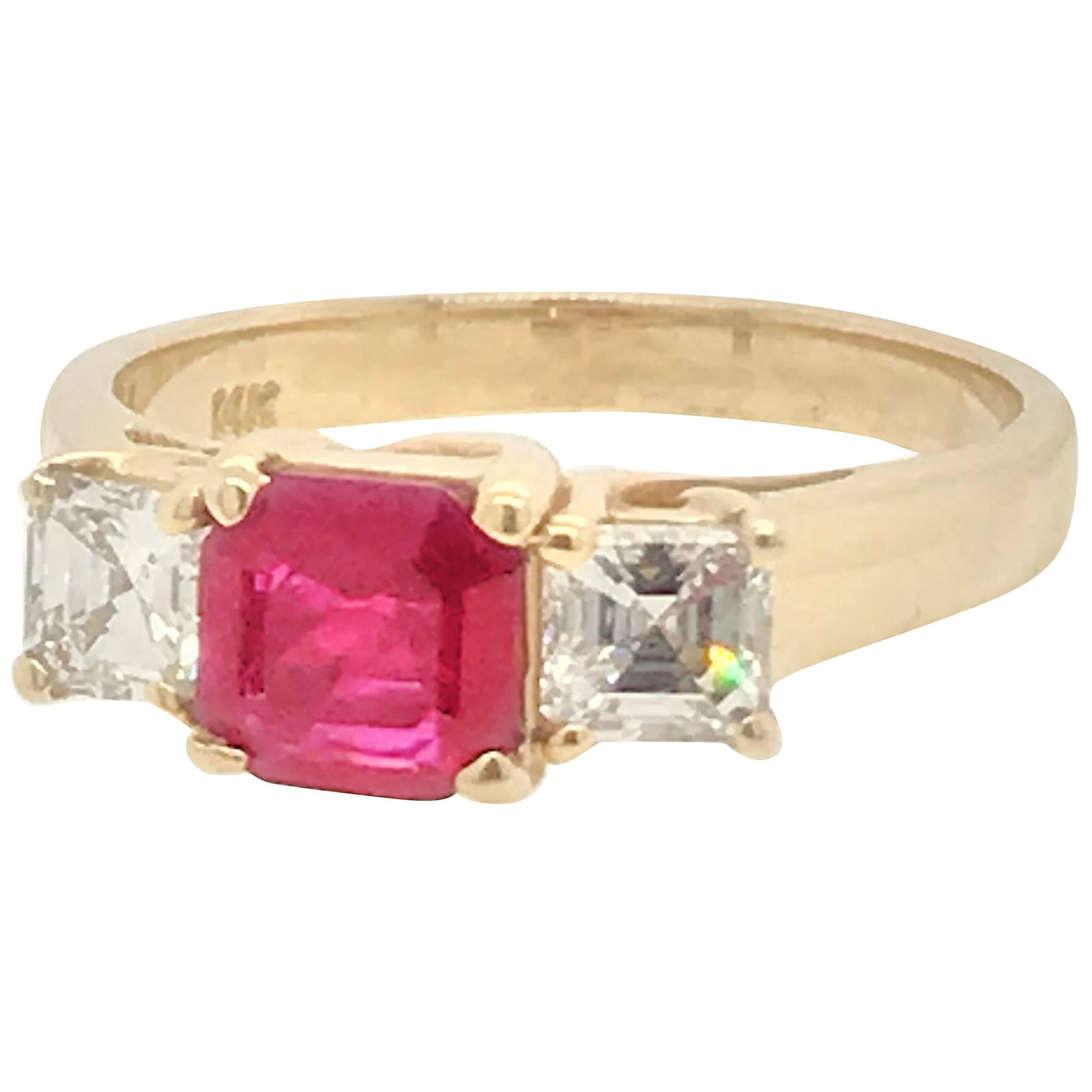 .85 Carat Ruby and Diamond Ring Set in 14 Karat Yellow Gold