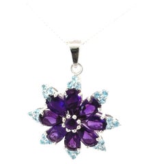 8.5 Carat Starburst Amethyst Blue Topaz Silver Pendant Necklace for Girlfriend