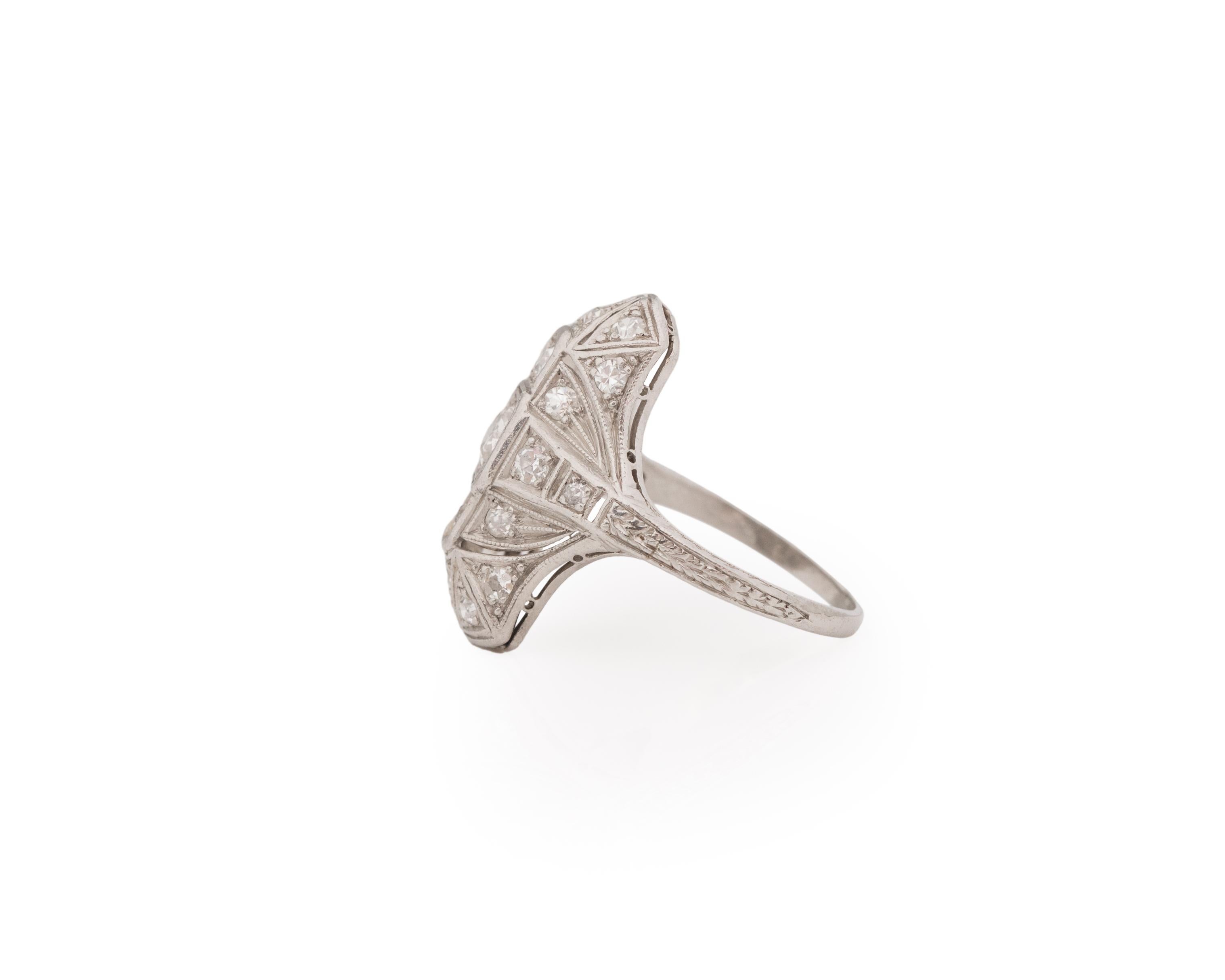 Old European Cut .85 Carat Total Weight Art Deco Diamond Platinum Engagement Ring For Sale