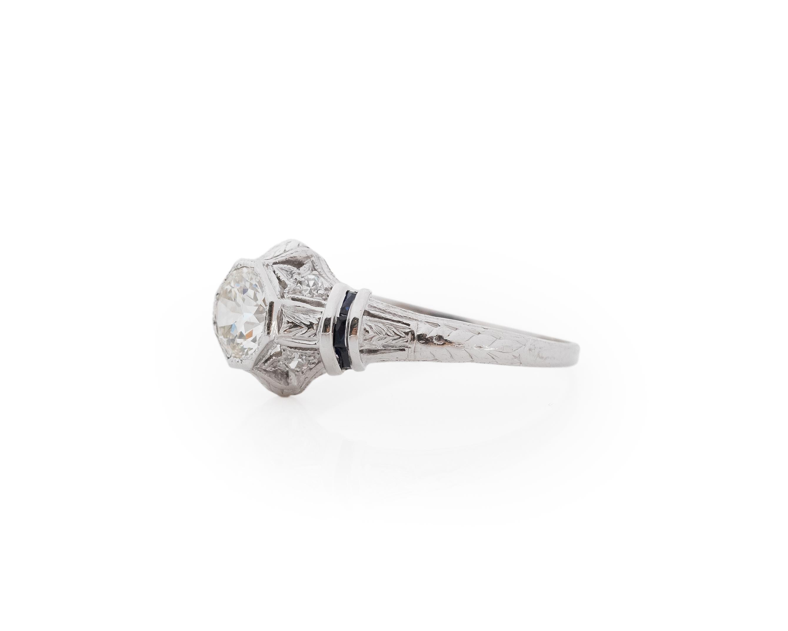 Old European Cut .85 Carat Total Weight Art Deco Diamond Platinum Engagement Ring For Sale