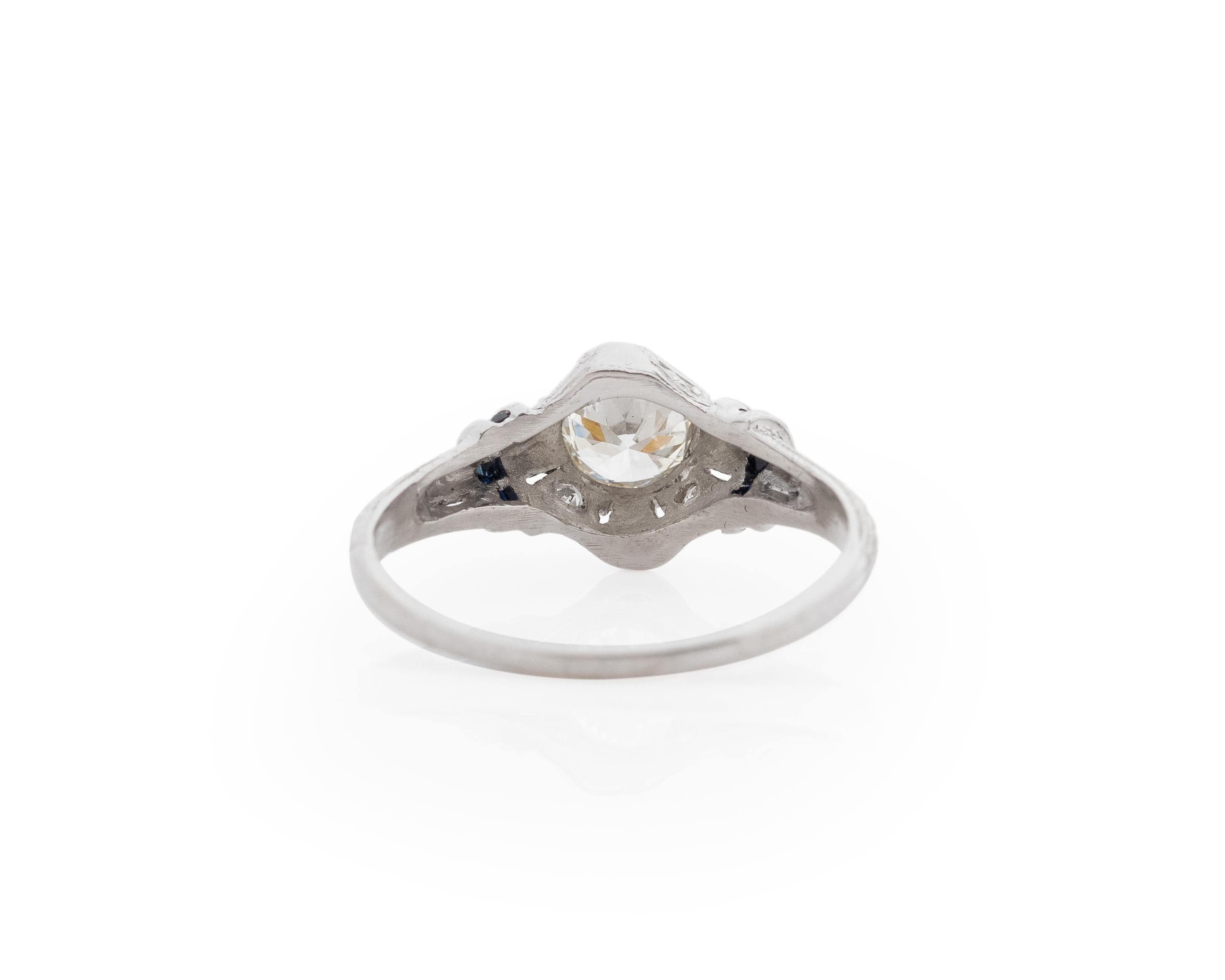 .85 Carat Total Weight Art Deco Diamond Platinum Engagement Ring In Good Condition For Sale In Atlanta, GA
