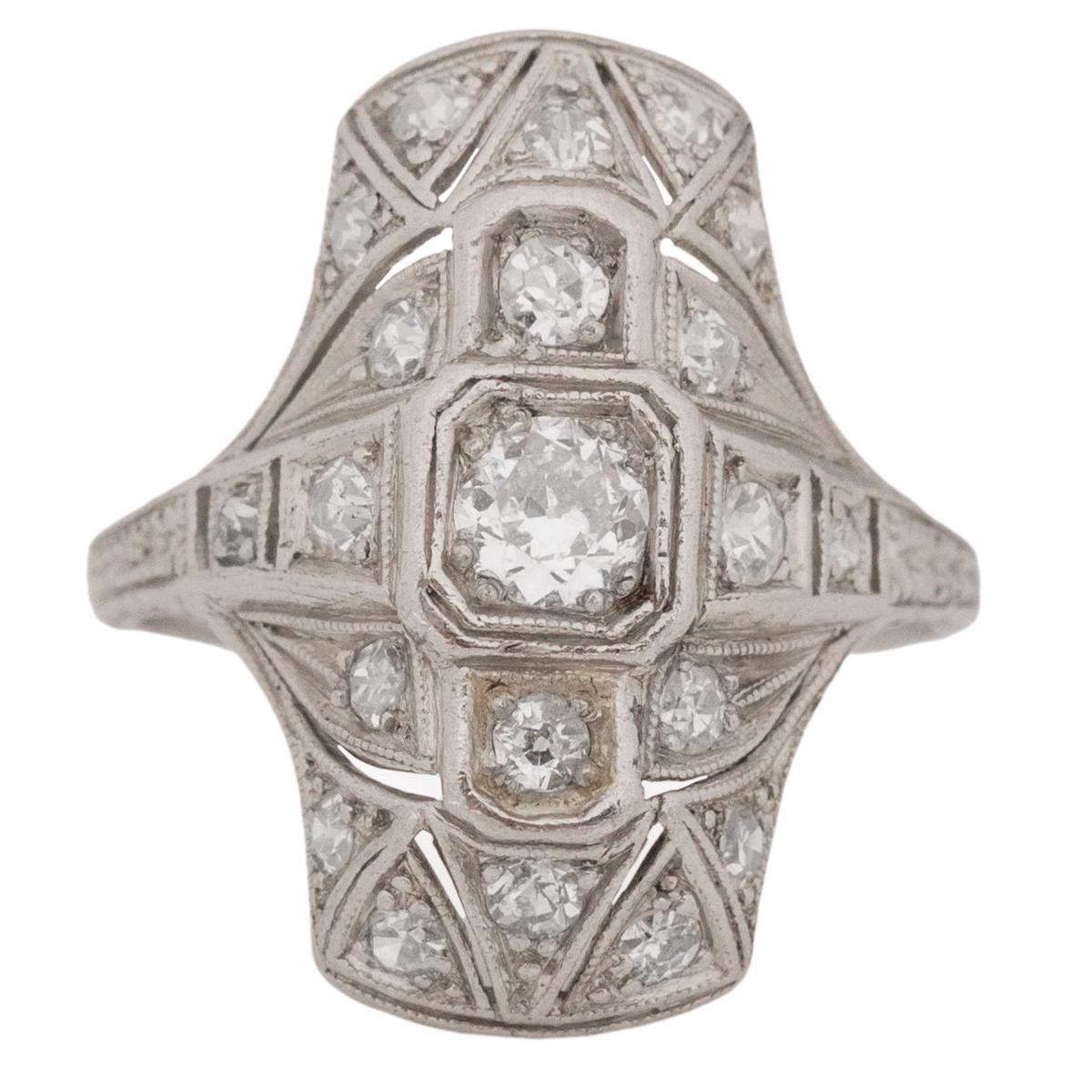 .85 Carat Total Weight Art Deco Diamond Platinum Engagement Ring For Sale