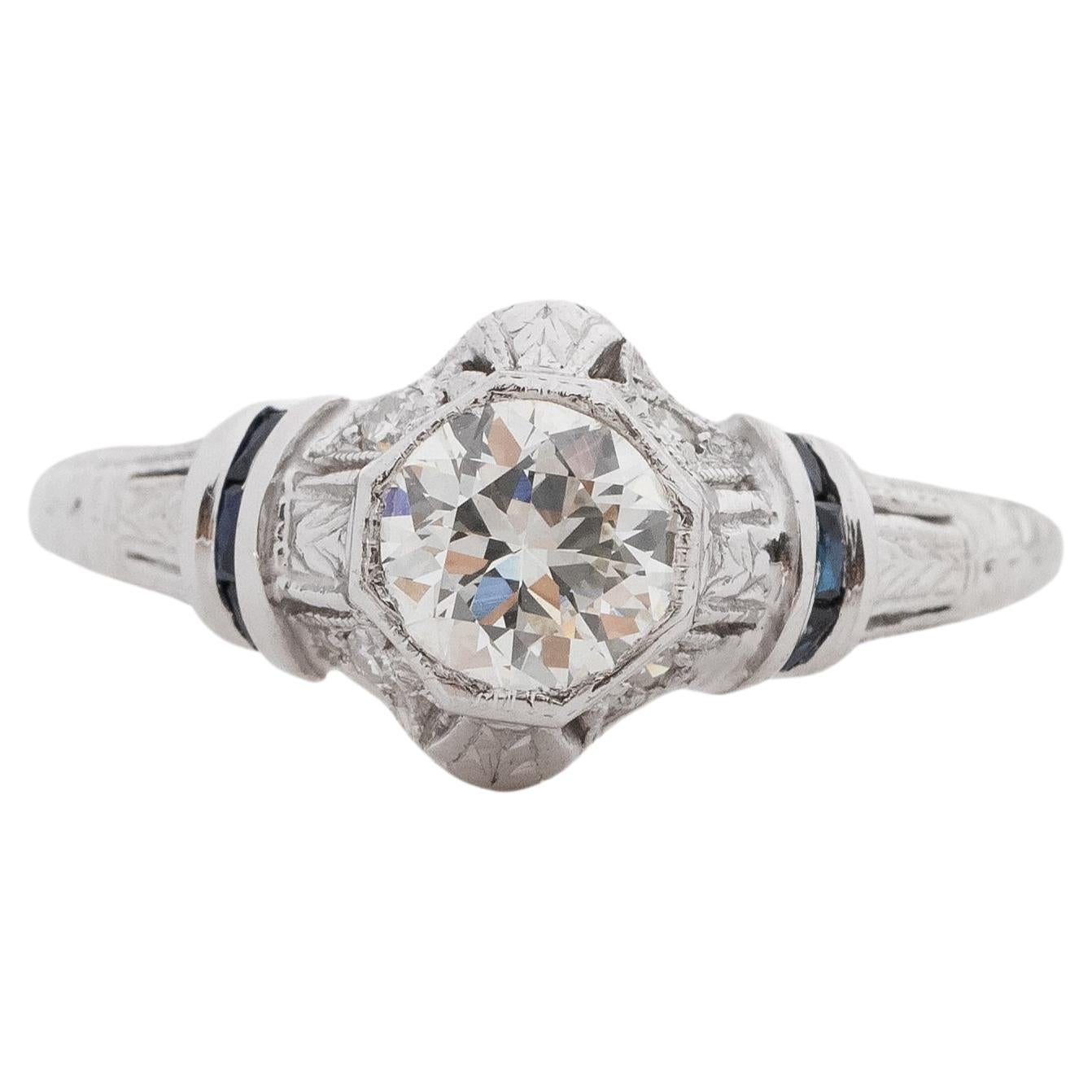 .85 Carat Total Weight Art Deco Diamond Platinum Engagement Ring For Sale