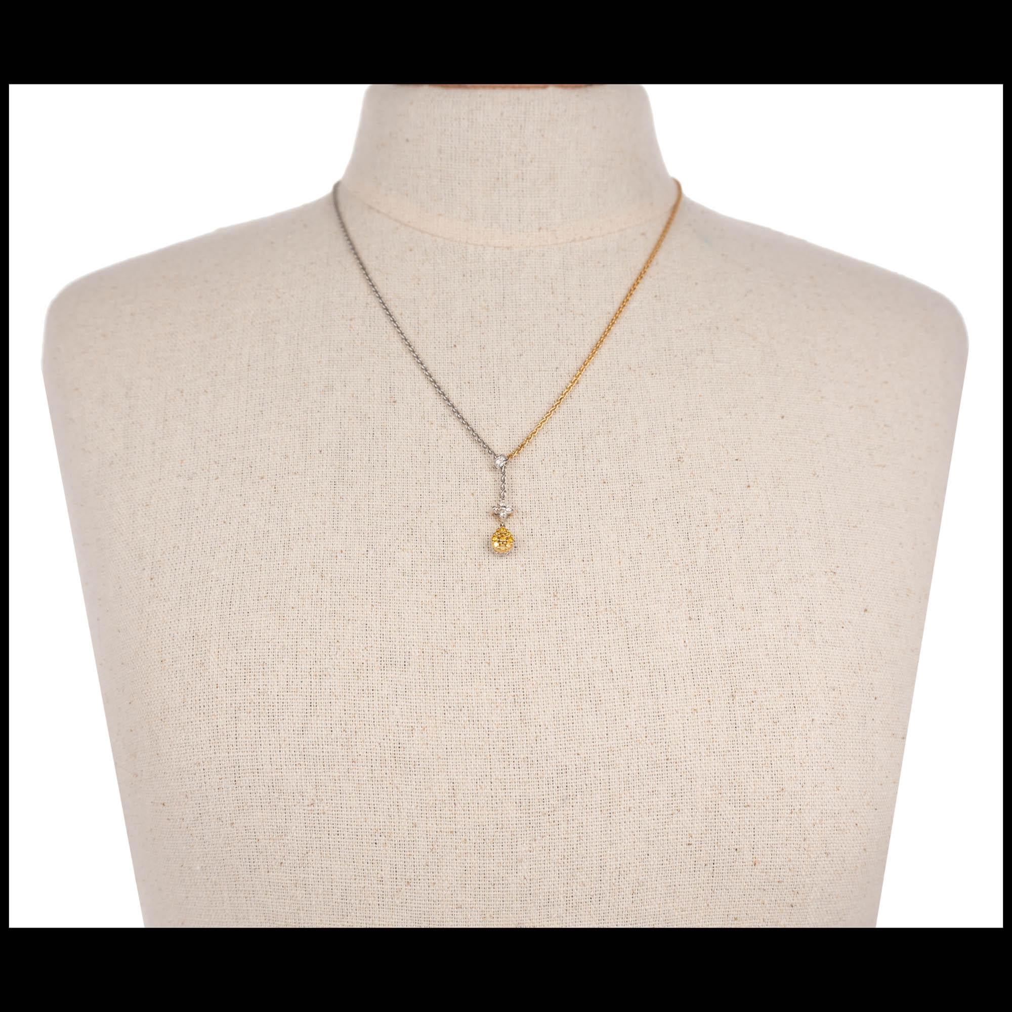.85 Carat Yellow White Diamond Two-Tone Gold Drop Necklace For Sale 1