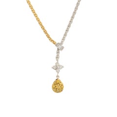.85 Carat Yellow White Diamond Two-Tone Gold Drop Slide Necklace