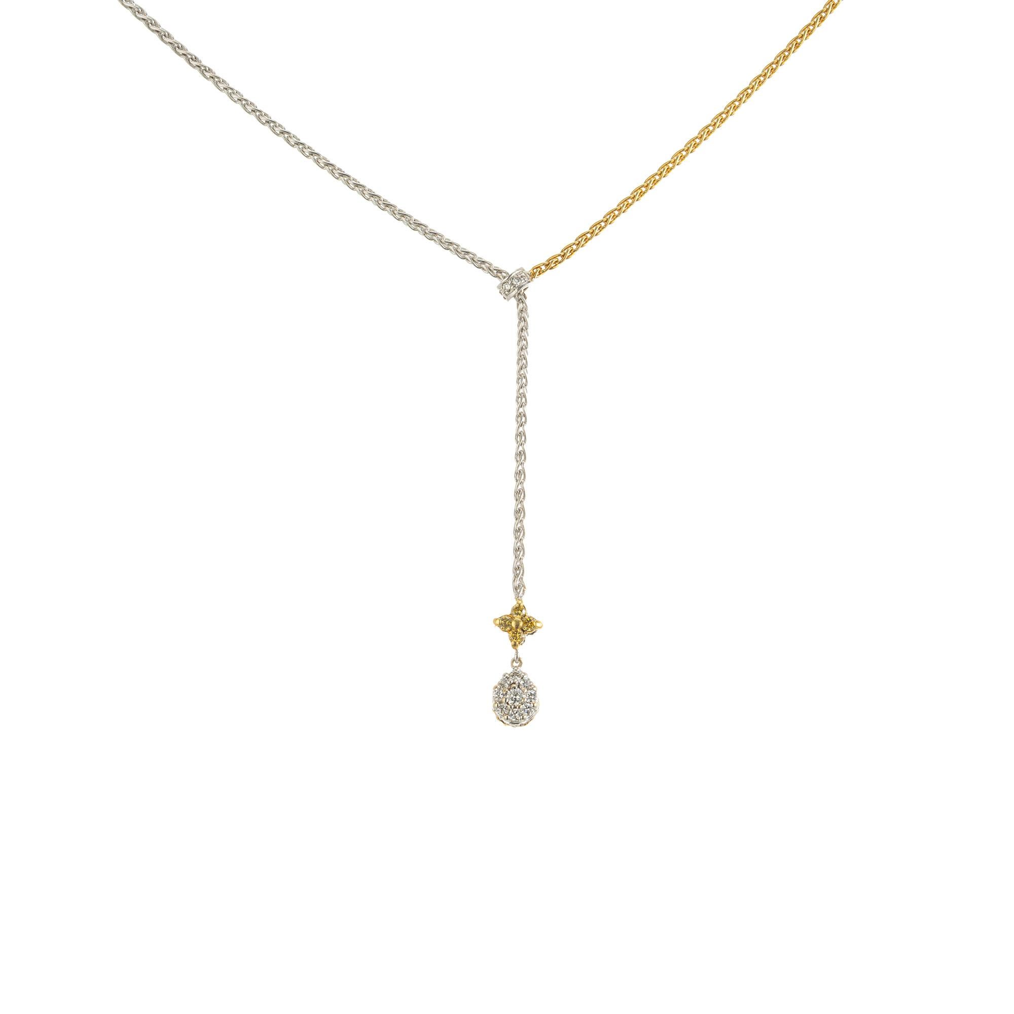 0,85 Karat Gelb-Weiß-Diamant-Tropfen-Halskette aus zweifarbigem Gold (Rundschliff) im Angebot