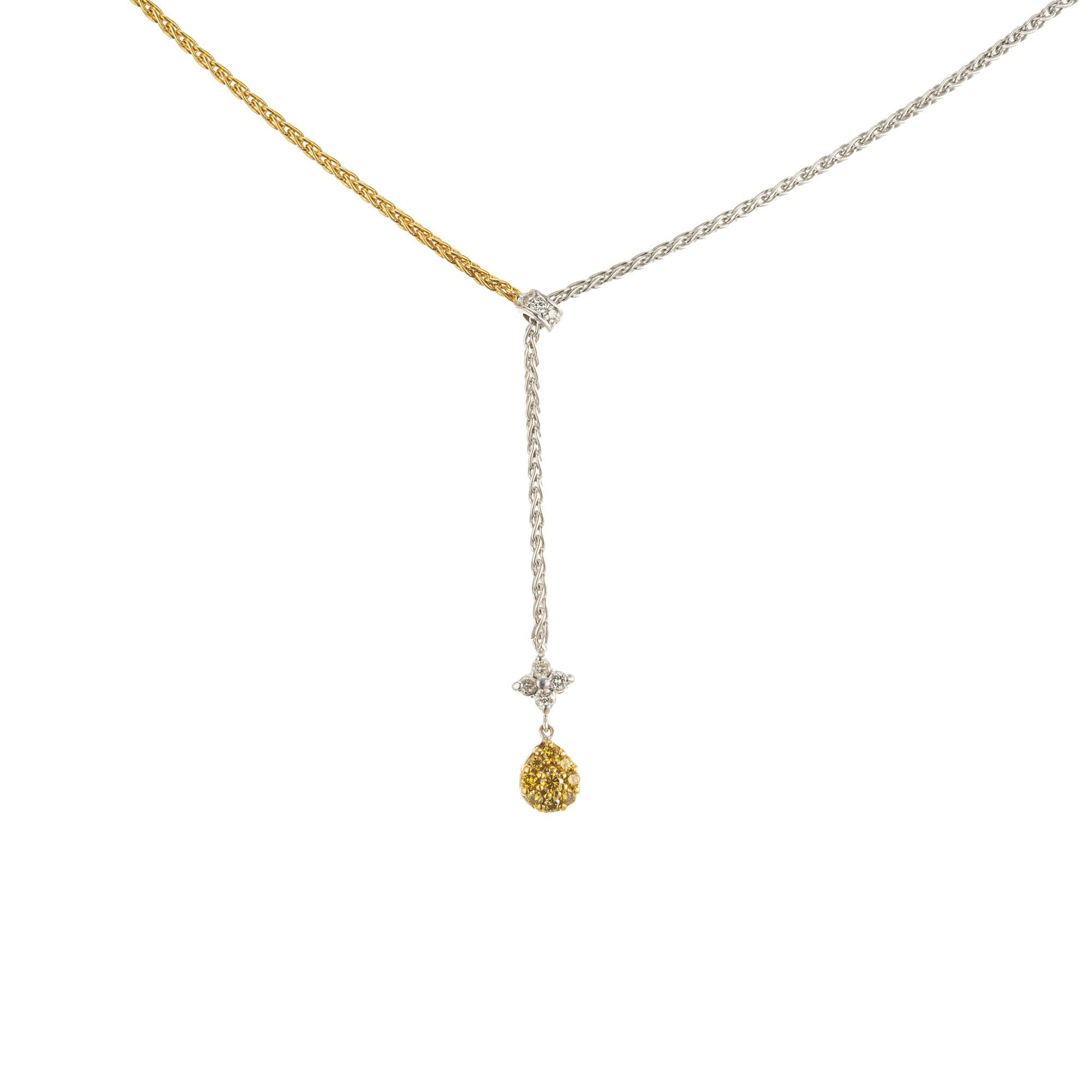 0,85 Karat Gelb-Weiß-Diamant-Tropfen-Halskette aus zweifarbigem Gold im Zustand „Hervorragend��“ im Angebot in Stamford, CT
