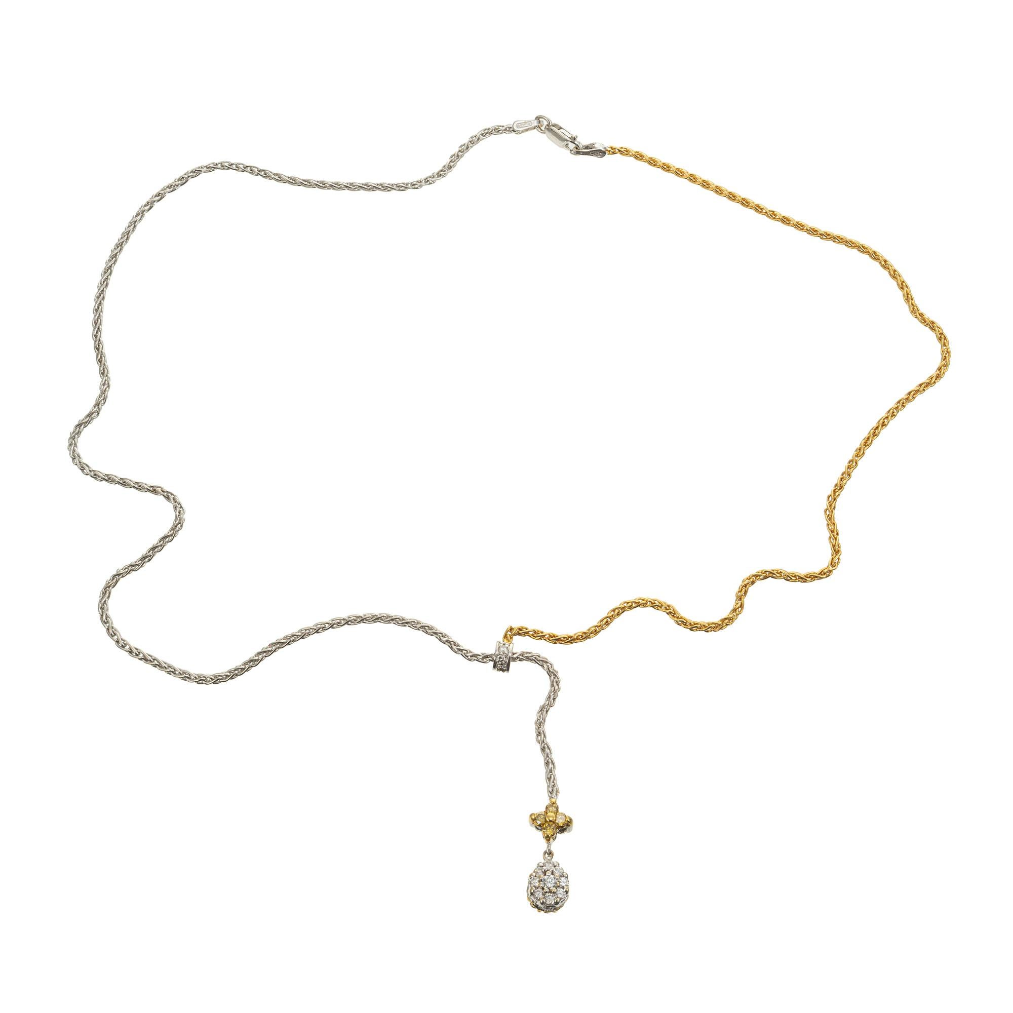 0,85 Karat Gelb-Weiß-Diamant-Tropfen-Halskette aus zweifarbigem Gold Damen im Angebot