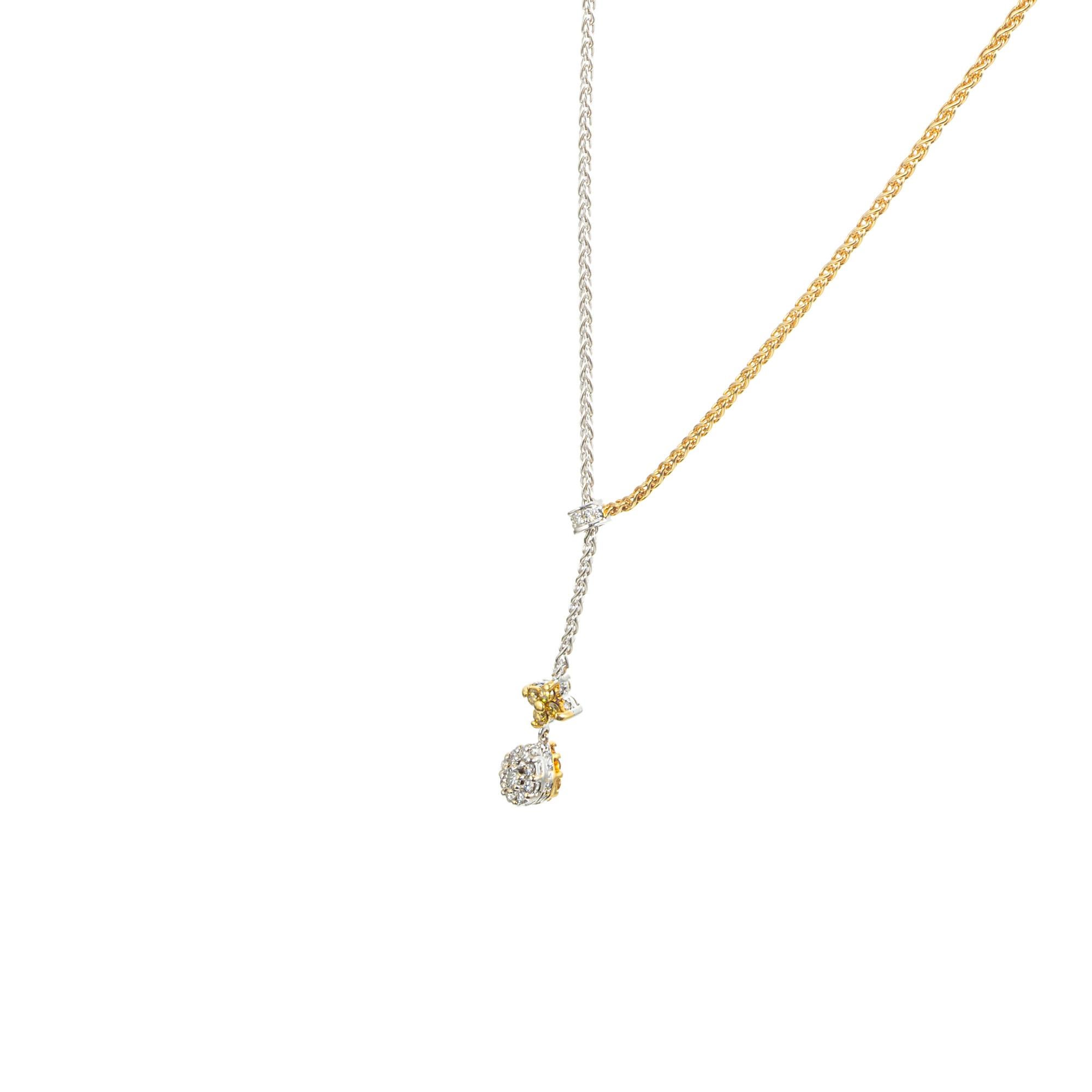 0,85 Karat Gelb-Weiß-Diamant-Tropfen-Halskette aus zweifarbigem Gold im Angebot 1