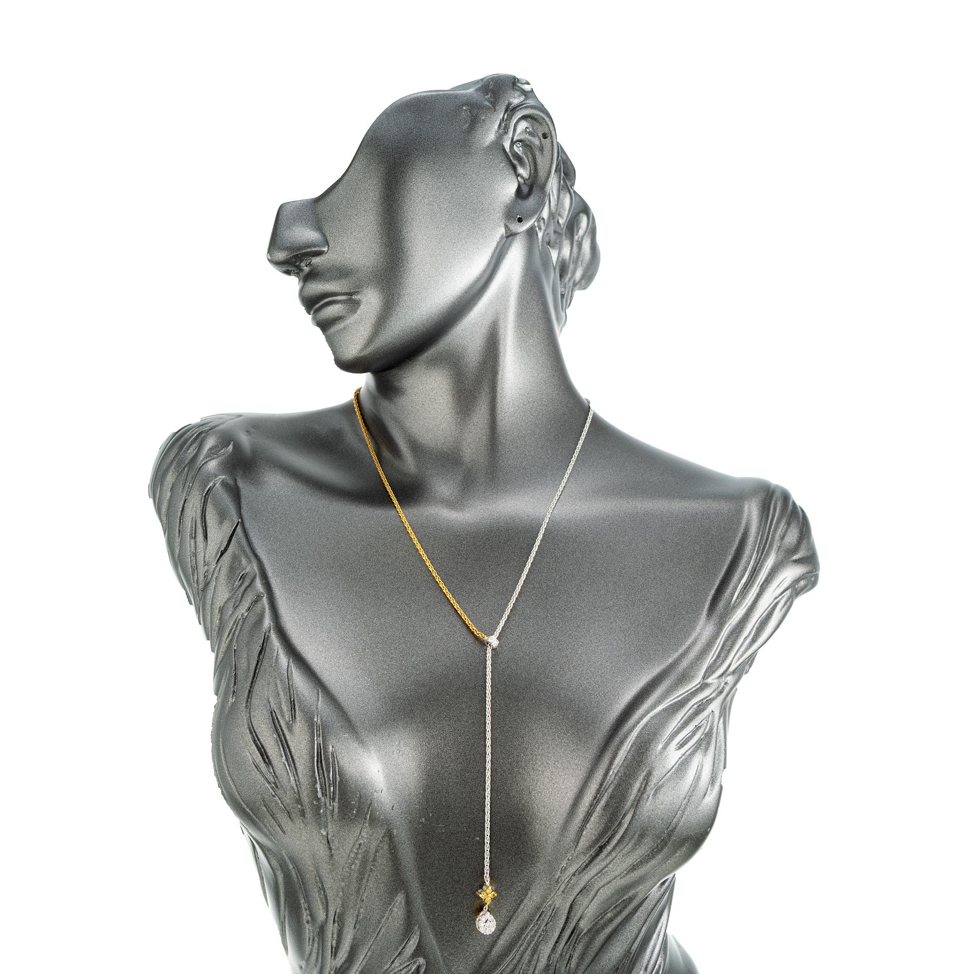 0,85 Karat Gelb-Weiß-Diamant-Tropfen-Halskette aus zweifarbigem Gold im Angebot 3