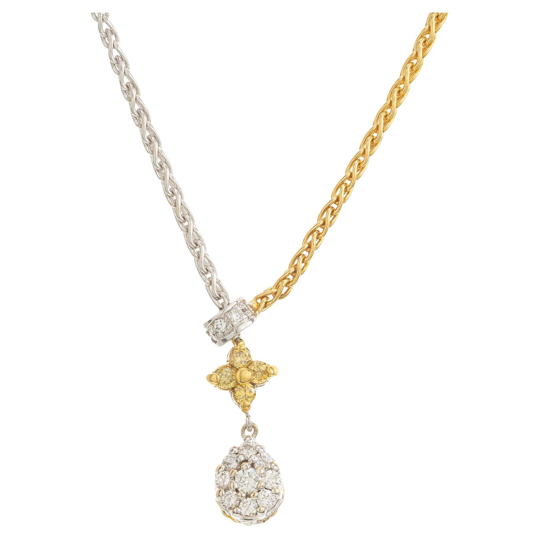Collier en goutte en or bicolore avec diamants blancs et jaunes de 0,85 carat