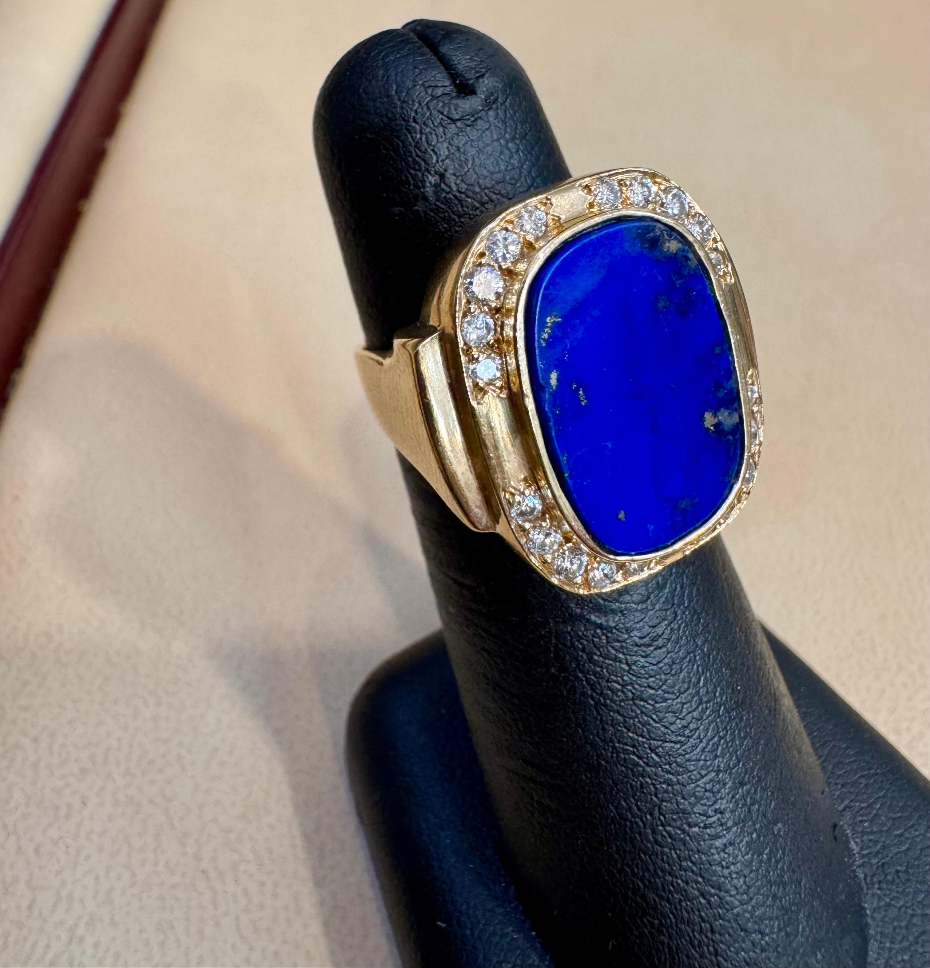 8,5 Karat Smaragdschliff Natürlicher Lapislazuli + Diamant Ring  14 Kt Gelbgold, 5,5 S im Angebot 6